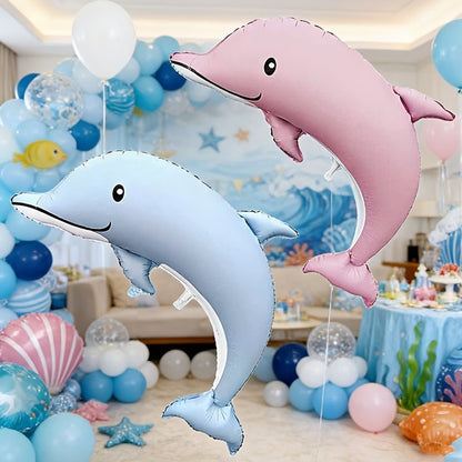 2pcs 46-inch Matte Big Dolphin Aluminum Foil Balloons, Birthday Party Decoration, Room Background Wall Decoration