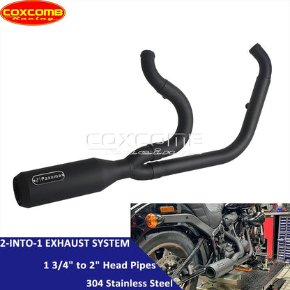 44-51mm Head Pipe Exhaust Pipe Motorcycle Complete Exhaust Muffler System For Harley Street Bob FXBB FXBBS Low Rider S ST Pazoma