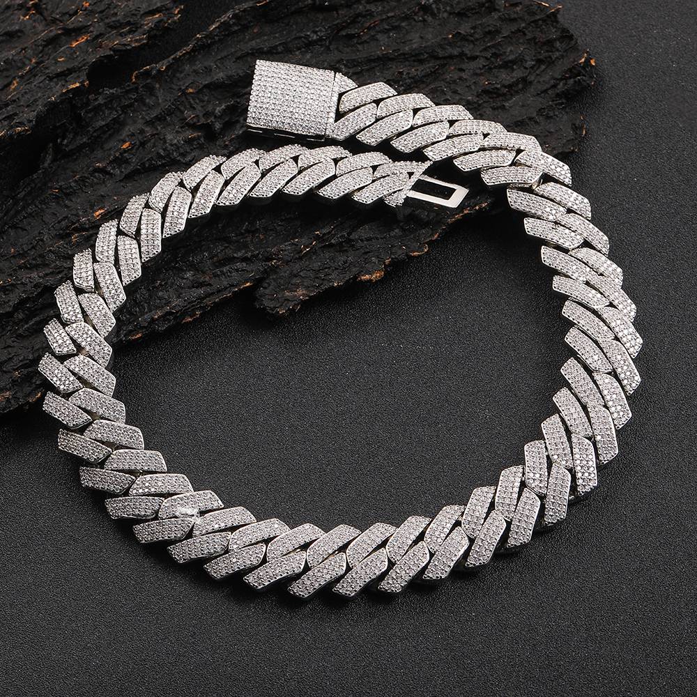 NUOYA High-Quality Hip-Hop Jewelry 20mm Jewelry Ice Necklace Diamond Three Rows Of Zircon Thick Cuban Chain Men's Necklace