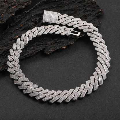 NUOYA High-Quality Hip-Hop Jewelry 20mm Jewelry Ice Necklace Diamond Three Rows Of Zircon Thick Cuban Chain Men's Necklace