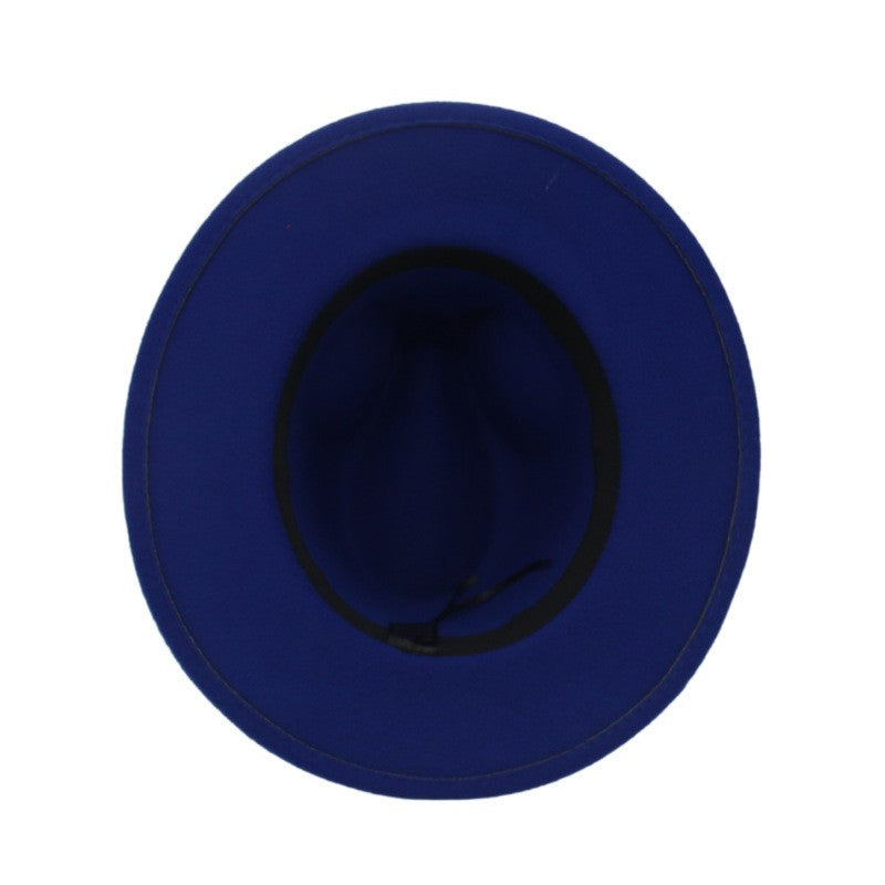 Classic Brown Belt Women Fedora Hats Autumn Winter Gentleman Jazz Felt Hat For Men Retro Church Lady Flat Wide Brim Dress Hat