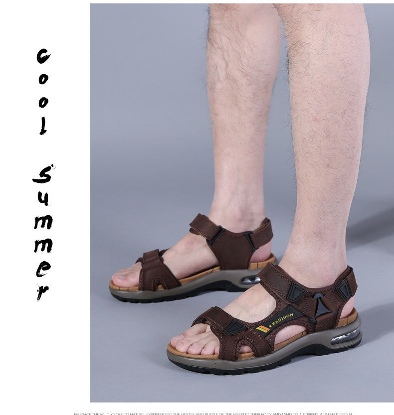 Fashion Men's Sandals Summer Soft Beach Flip Flop Comfortable Genuine Leather Sandals Outdoor Men Roman Sandals Size 46