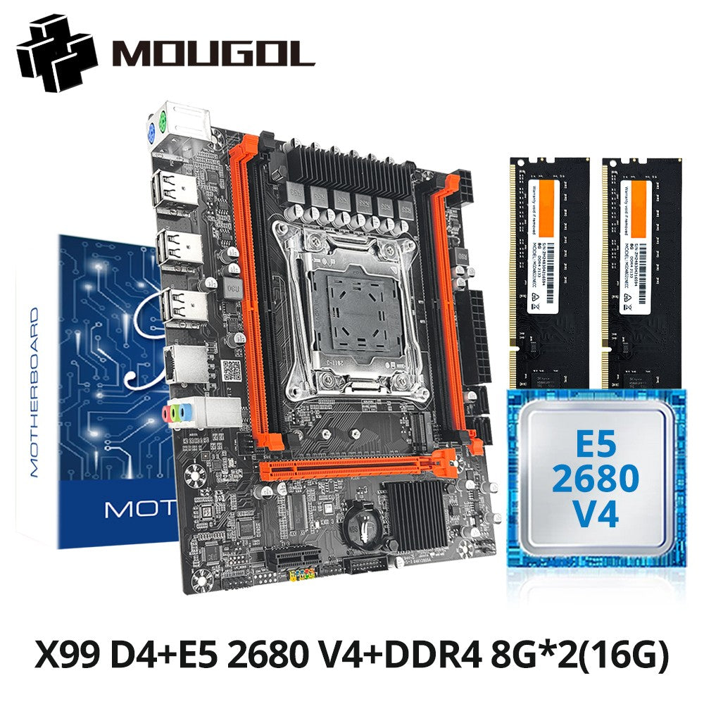 Conjunto de Placa-Mãe Gamer MOUGOL X99 com Intel Xeon E5 2680 V4 e RAM DDR4 16G (2*8G) 2133MHz Dual Channel M.2 NVME para PC Desktop