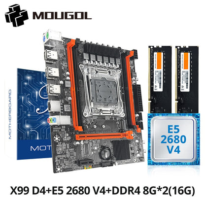 Conjunto de Placa-Mãe Gamer MOUGOL X99 com Intel Xeon E5 2680 V4 e RAM DDR4 16G (2*8G) 2133MHz Dual Channel M.2 NVME para PC Desktop