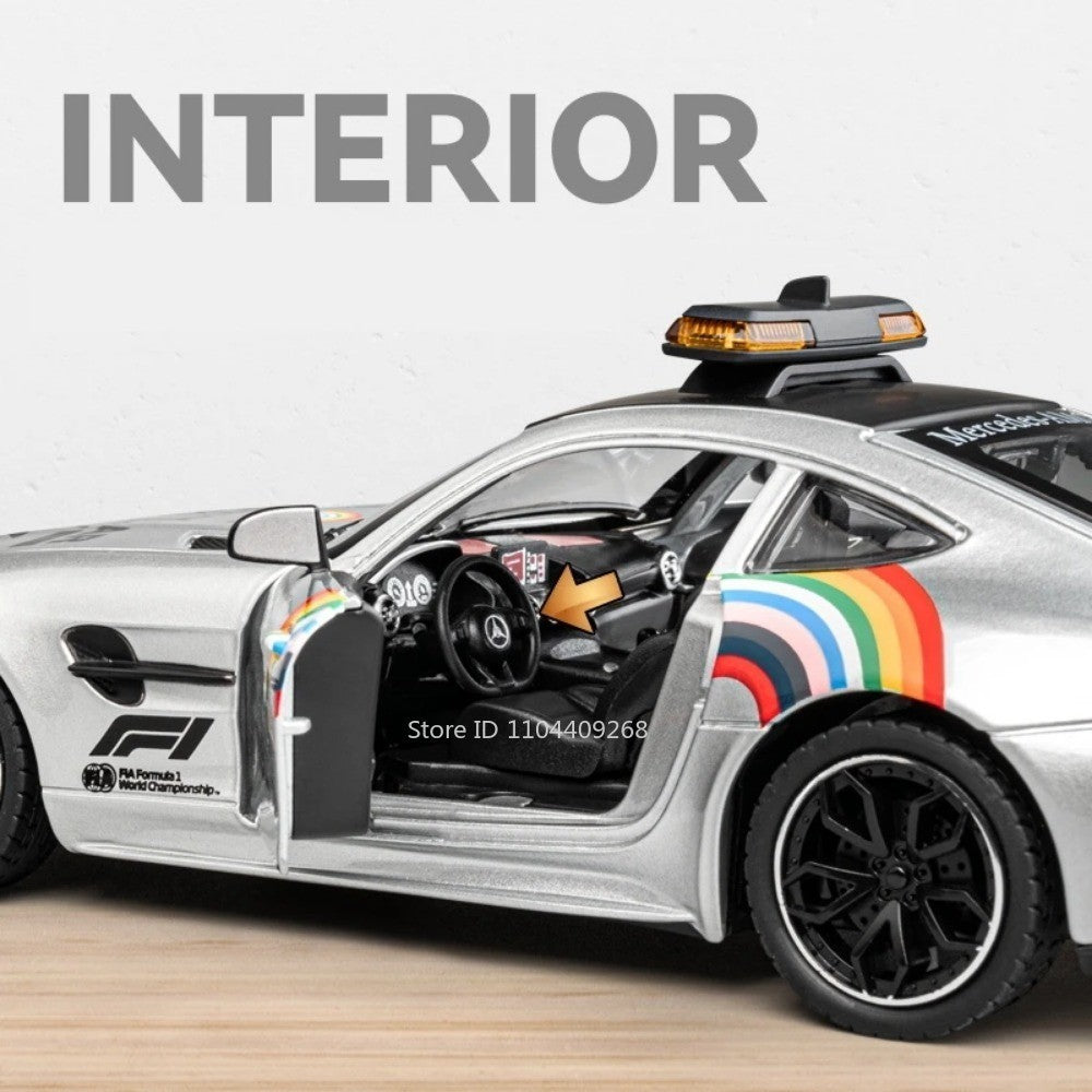 1:24 GTR F1 Segurança 300SL Carro Esportivo Modelo Brinquedo Liga Fundido Som Luz Amortecedor Modelos de Veículos em Miniatura Coleção Presente