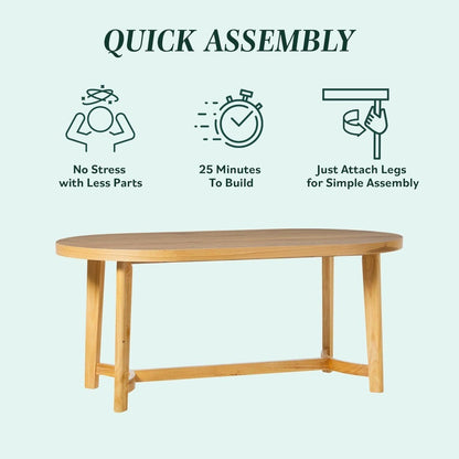 Modern Farmhouse Rustic Solid Oak Wood Oval Dining Table for 6 - White Oak