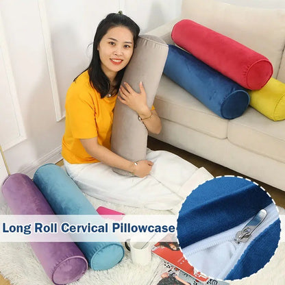 1PC Removable Cylindrical Soft Long Pillow Neck Bolster Pillow Roll Headrest Corduroy Comfortable Pillow Case Cushion with Cover