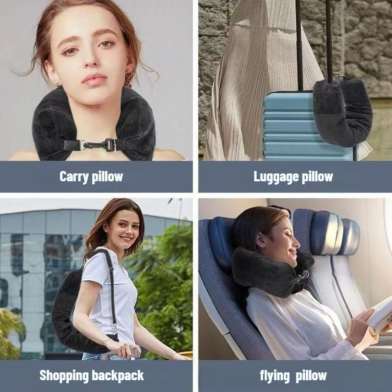 Neck Pillow Travel Pillow Sleeping Pillows Bag with Fillable Cover U Shaped Velvet Pillowcase Storage for Airplane cylinder