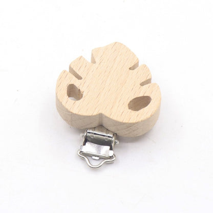 5 Piece wooden rainbow bear flower cart heart shaped bird elephant round star Clip Free DIY Baby Natural pacifier Chain Gift