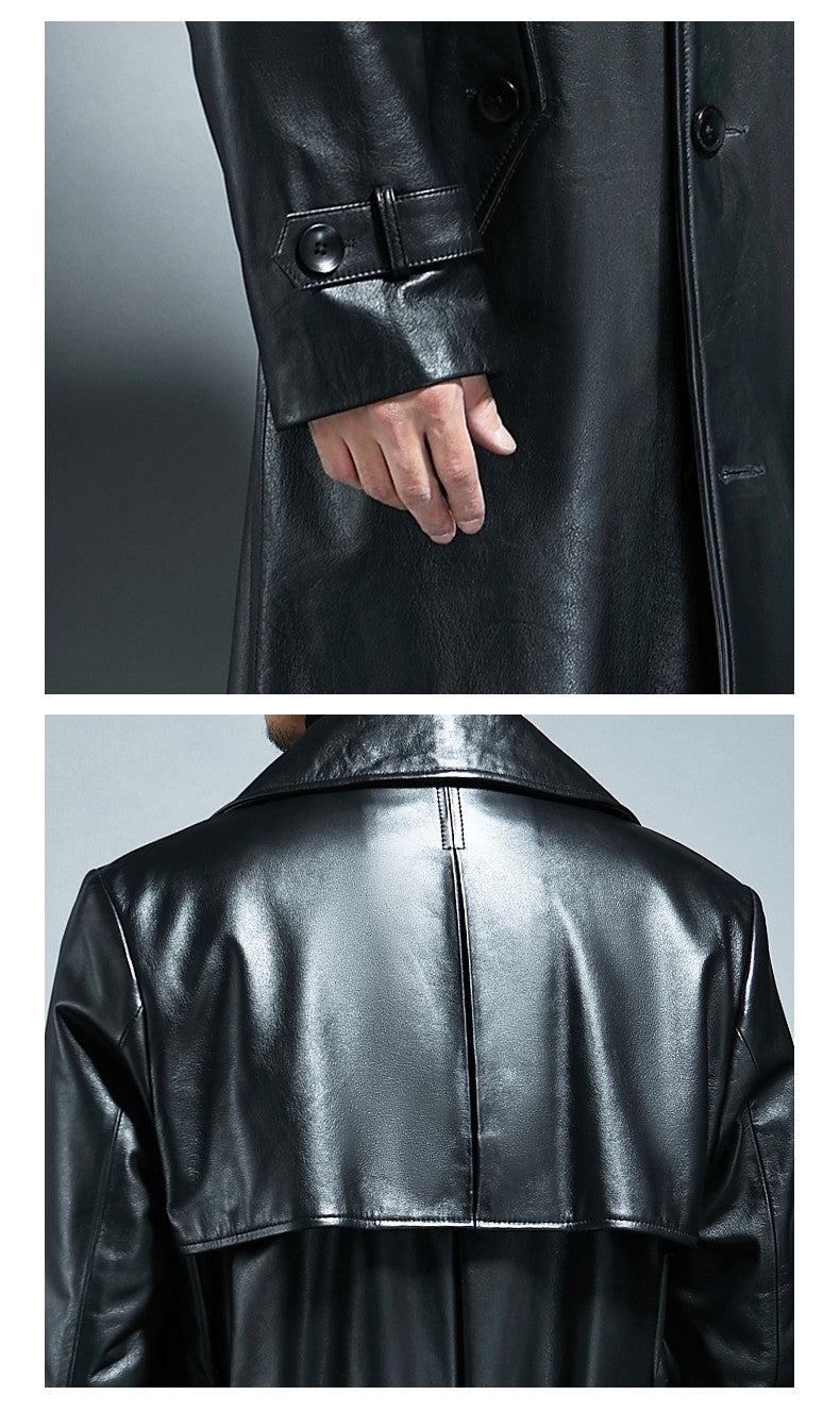 Mauroicardi Spring Autumn Long Cool Waterproof Black Pu Leather Trench Coat Men Double Breasted Plus Size Outerwear 4xl 5xl 2022