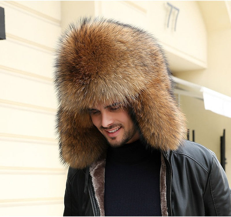 Real Fur 100% Fox Skin Russian Businessmen Pilot Bombers Full Mao Men's hat Ushanka Winter Ear Guard Hat Raccoon Fur Beanie hat