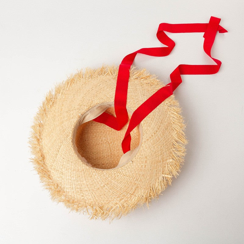 Chapéu de Palha de Ráfia Feminino, Chapéus de Sol de Verão, Fita da Moda para Meninas, 52cm, Infantil, Aba Larga, Proteção UV, Chapéus de Praia para Mulheres