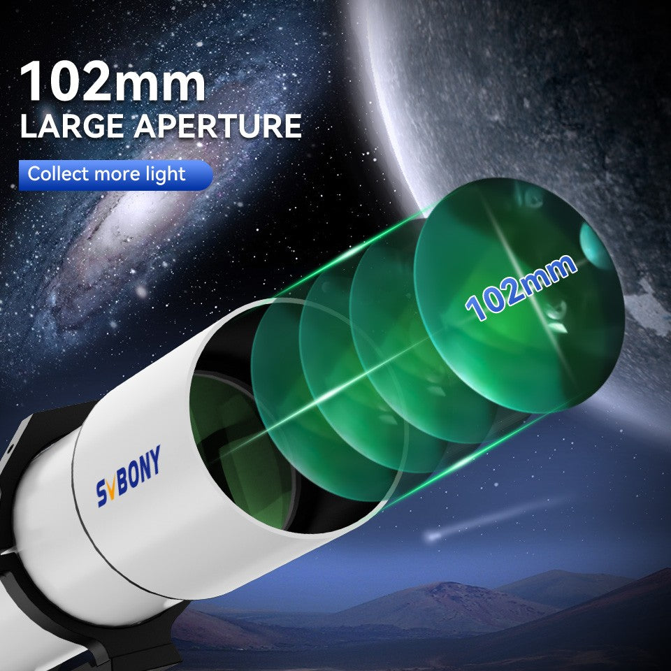 Conjunto de Telescópio Refrator Acromático Svbony SV48P 102mm para Fotografia e Observação Astronômica de Céu Profundo