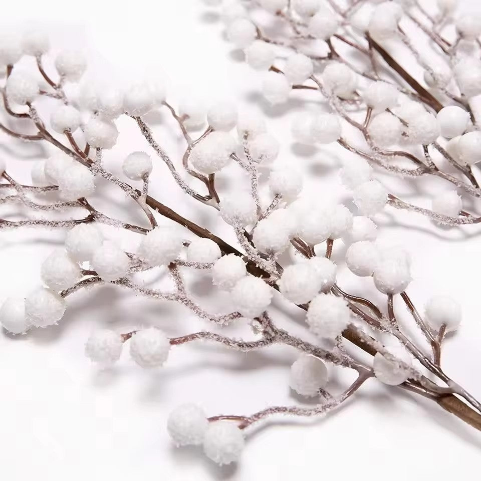 58cm Artificial White Berry Bouquet Christmas Berry Branches For Flowers Arrangements &Home DIY Crafts Fake Snow Tree Decoration