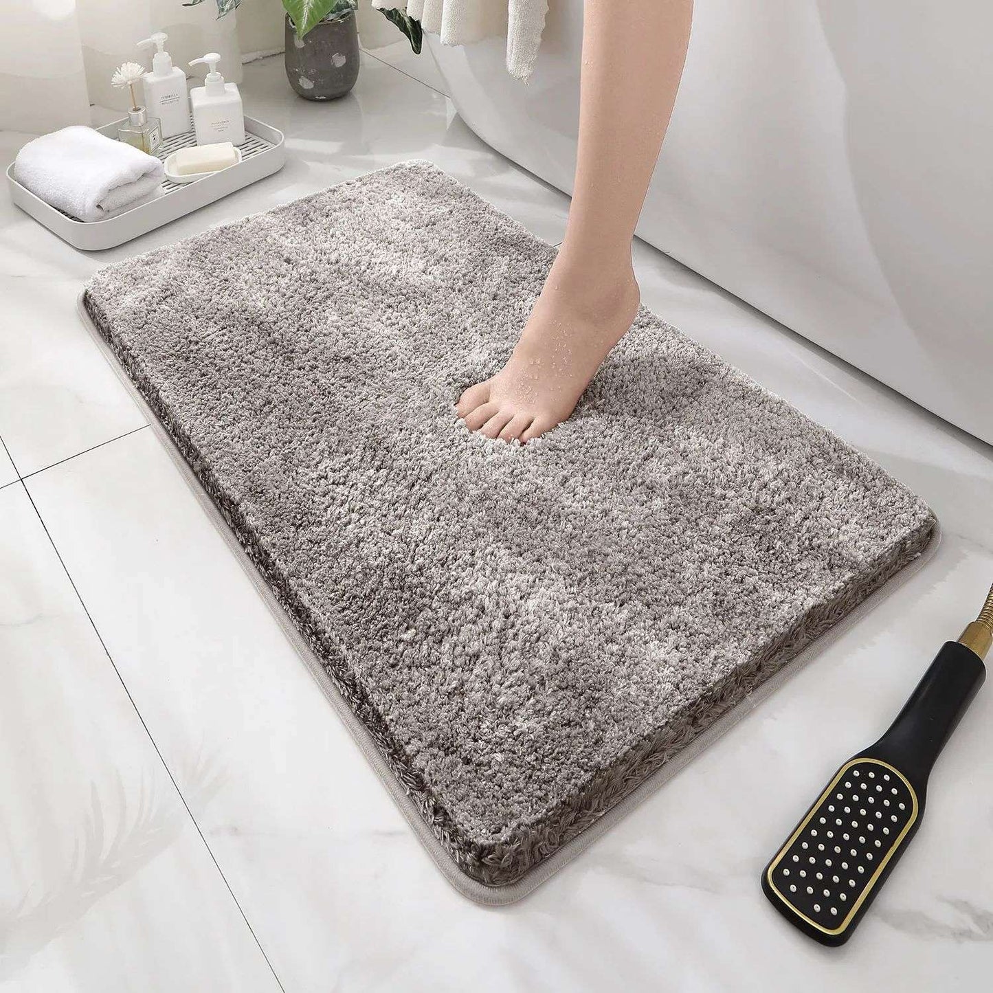 Tapete de chão de banheiro arredondado e espesso, tapete absorvente para banheira, material de pelúcia, tapete antiderrapante para os pés, capacho de entrada, banheiro