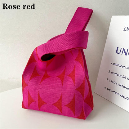 Girls Reusable Handmade Knit Handbag Tote Bag Wrist Bag Shopping Bags