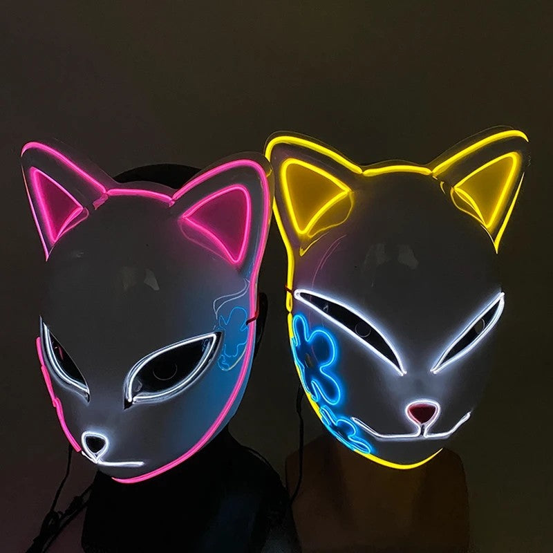 Halloween Cat Face Mask for Women Halloween Glow LED Masks Anime Cosplay Masks Halloween Christmas Party Lighting Cat Masks