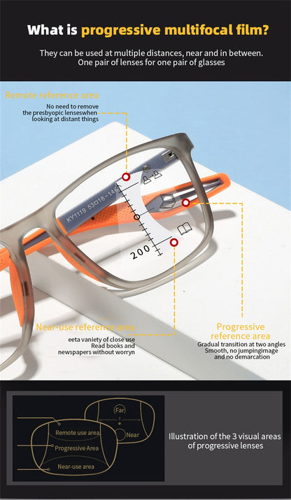 TR90 Anti-blue Light Multifocal Reading Glasses Men Women Progressive Near Far Eyewear Ultralight Sports Farsight Eyeglasses