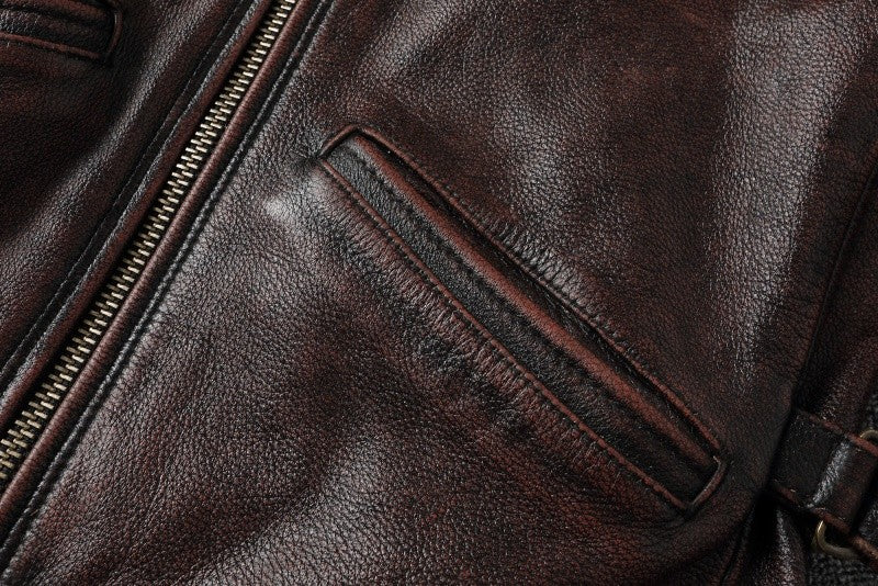 2025 New 1930s-Style Heavy Wash Leather Jacket for Men - Stone-Aged Vintage Distressed Full-Grain Cowhide Biker Coat