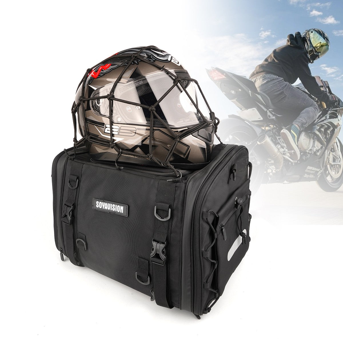 Motorcycle Tail Bag Waterproof 20L-60L Expandable Back Seat Saddle Bag Luggage Pannier Motorcycle Accessories Rider Backpack