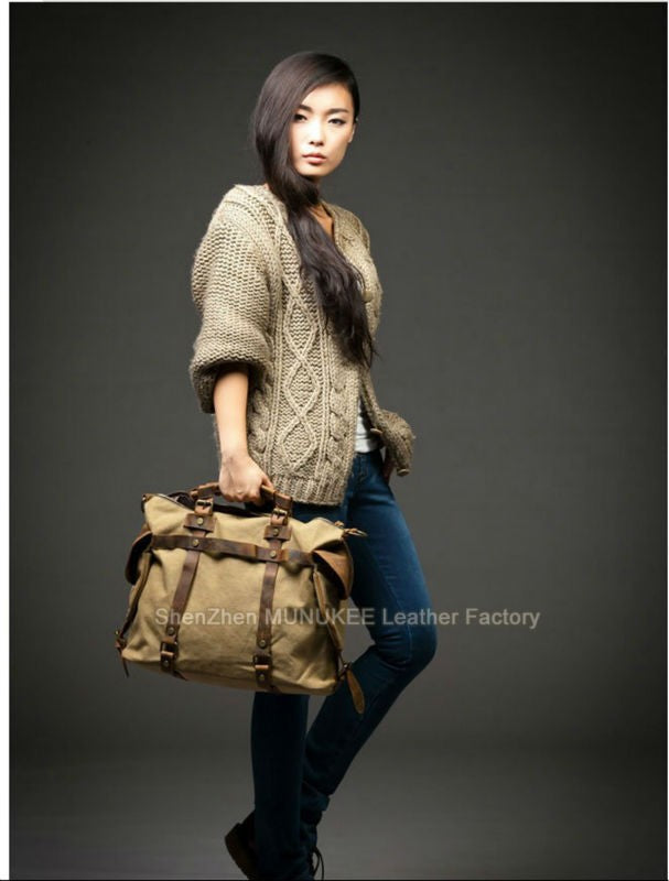 Vintage Military Canvas + Genuine Leather Men Shoulder Bag Sling Crossbody Bag Tote Handbag Men Canvas Messenger Bag  Leisure