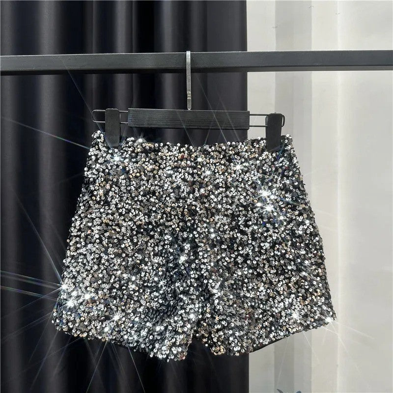 New Autumn Black Velvet Shorts Women Sequined Shiny Versatile Short Pants Clubwear Shorts Hot Pants High Street