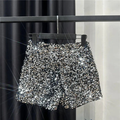 New Autumn Black Velvet Shorts Women Sequined Shiny Versatile Short Pants Clubwear Shorts Hot Pants High Street