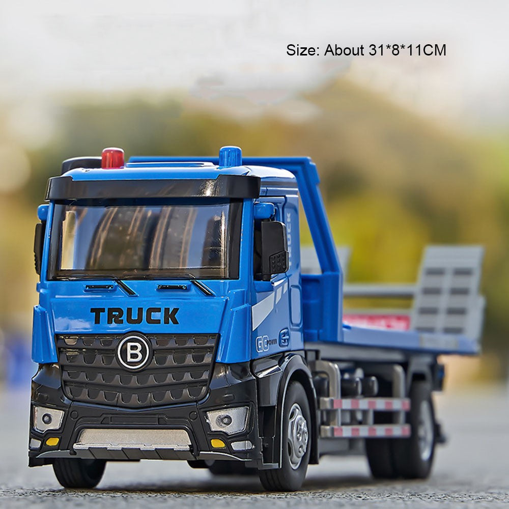 Caminhão de Bomba de Cimento com Reboque de Plataforma Elétrica 1:24, Brinquedos de Modelo, Carro de Liga Fundida, Portas Abríveis, Luz e Som, Veículo Presente para Menino