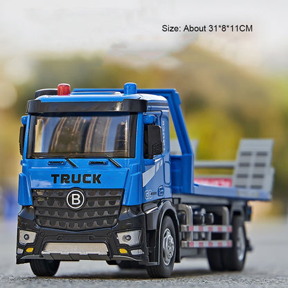 Caminhão de Bomba de Cimento com Reboque de Plataforma Elétrica 1:24, Brinquedos de Modelo, Carro de Liga Fundida, Portas Abríveis, Luz e Som, Veículo Presente para Menino