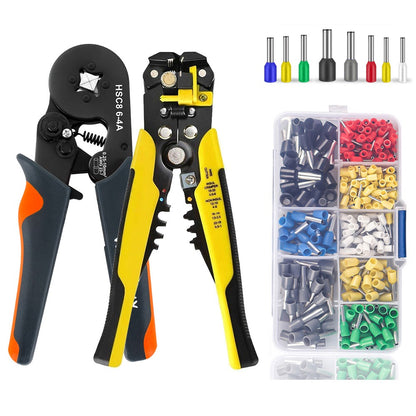 Alicate Desencapador e Crimpador Autorregulável, Kit de Ferramentas de Crimpagem de Terminais Autorregulável Hexagonal Tipo Catraca com Terminais de Fio