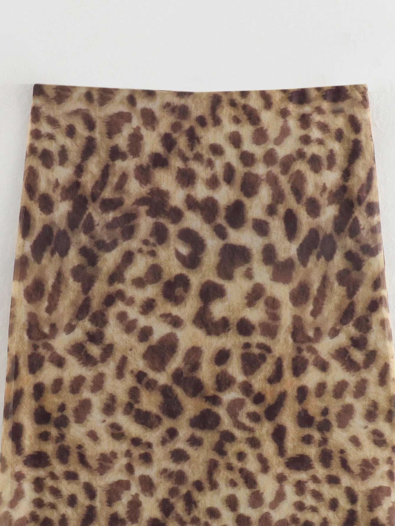 Women Leopard Tulle Midi Skirt 2024 Summer Fashion High Waist Elasticated Waistb