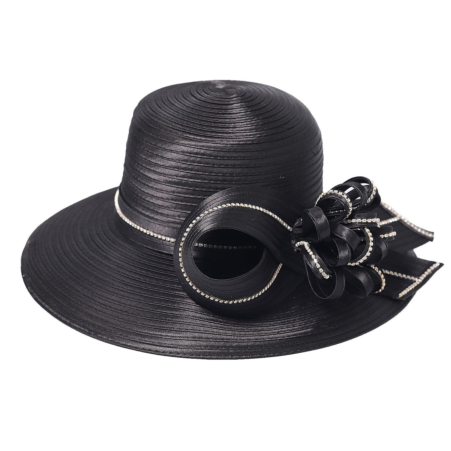 Chapéu Fedora Feminino Elegante Preto Vestido Formal Senhora Igreja Coquetel Chá Festa Chapéus Derby para Mulheres Laço Flor Aba Larga Chapéus Cloche