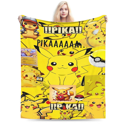 Cobertor de Flanela com Cena Clássica de Pokémon para Cama Super Quente, Mantas para Sofá, Cadeira, Piquenique, Colcha Engraçada, Capa para Sofá-Cama