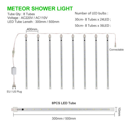 EU/US Meteor Shower LED String Lights Christmas Tree Garden Decor Birthday Wedding Christmas Party Decoration Fairy Lights