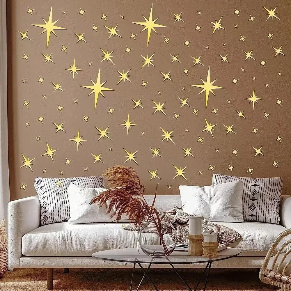3D Star Mirror Wall Sticker Large Medium and Small Combination Acrylic Mirror Wall Sticker Home Living Room Wall Decorations