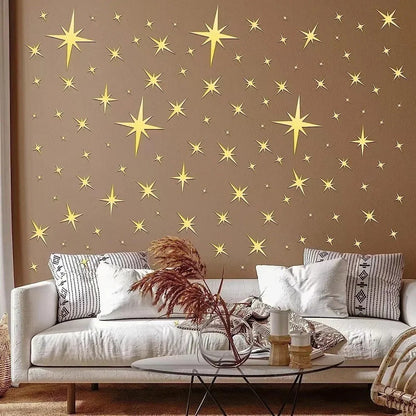 3D Star Mirror Wall Sticker Large Medium and Small Combination Acrylic Mirror Wall Sticker Home Living Room Wall Decorations