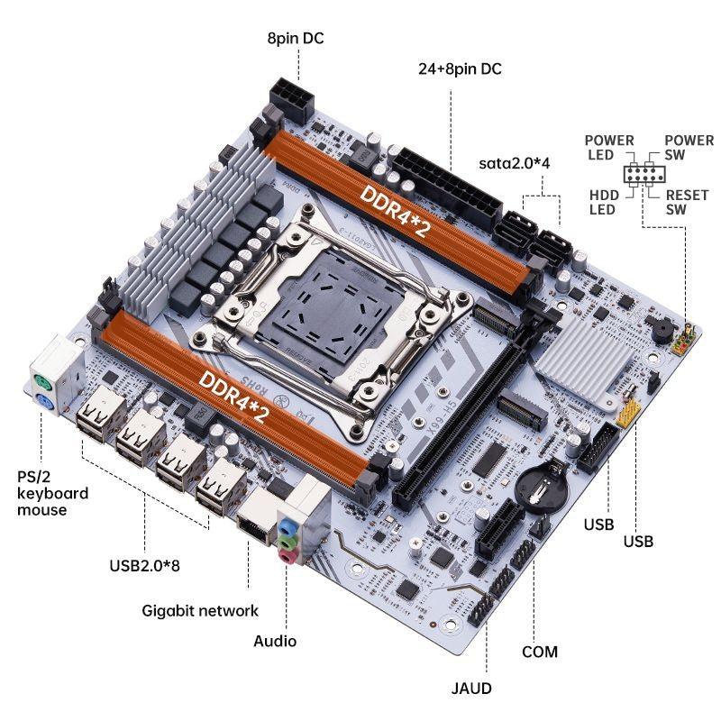 QIYIDA X99 Motherboard Set Kit With LGA2011-3 Xeon E5 2630 V4 CPU DDR4 16GB REG ECC memory PCI 16x NVME M.2 SATA x99 H5