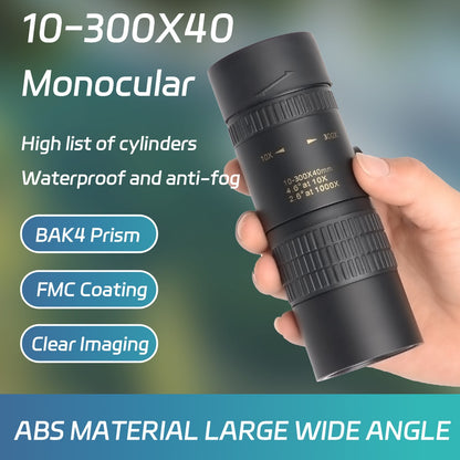 Telescópio Zoom 10-300x40 HD 4K Portátil Binóculo Potente Longo Alcance Monocular Profissional BAK4-Prismas Para Caça Acampamento
