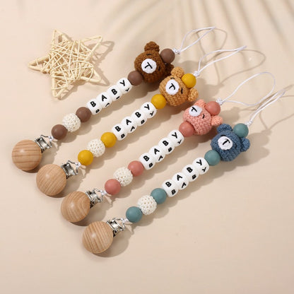 Wooden Dummy Holder Clip Customization Name Silicone Pacifier Chain For Baby Teether Nipple Chain Care Kids Birthday Shower Gift