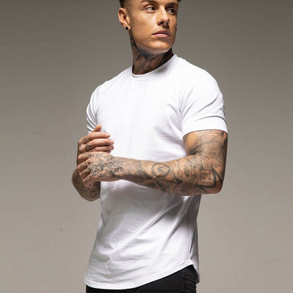 Plain Summer Workout Gym T-Shirt Mens Cotton Short Sleeves T Shirt Casual Tee Tops O-neck Streetwear Fashion Sports Clothing