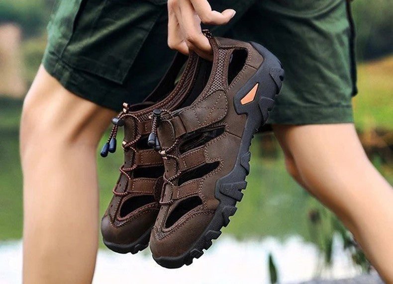 New Summer Mens  Sandals Genuine Leather Antiskid Breathable Outdoor Sandalias Trekking Casual Beach Shoe Male Loafers Big Size