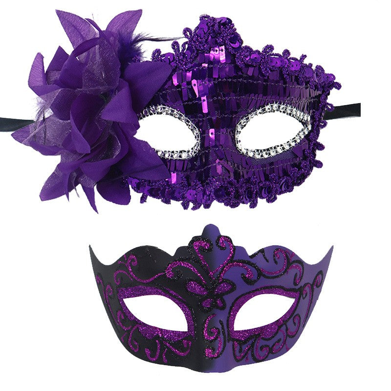 2Pcs Couples Gold Purple Black Blue Lace Masks Butterfly Venetian Face Cover for Mardi Gras Halloween Masquerade Party Costume