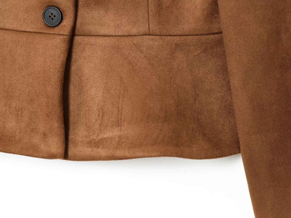 NERHEFZ Autumn Women Leather Jacket with Flared Hem Long Sleeve O Neck Button Jacket Causal Lady Coats Female Tops