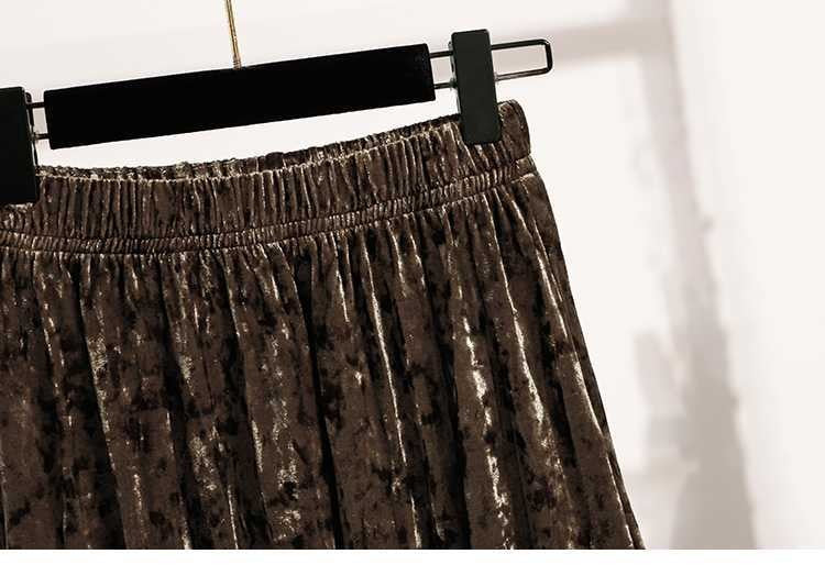 Plus Size Plus Size Women's Velvet Pleated A- Line Midi Skirt Autumn Winter Slimming Half-length Versatile Fashionable Commut...