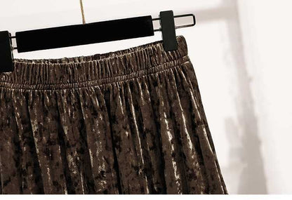 Plus Size Plus Size Women's Velvet Pleated A- Line Midi Skirt Autumn Winter Slimming Half-length Versatile Fashionable Commut...