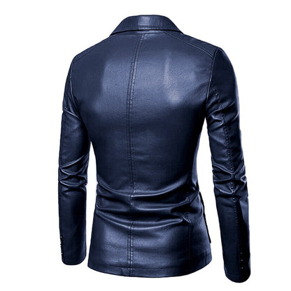 Spring/Autumn Leather Jacket - Plus Size Men's Youth Suit Collar Business Casual Leather Jacket European Sizes XS-3XL