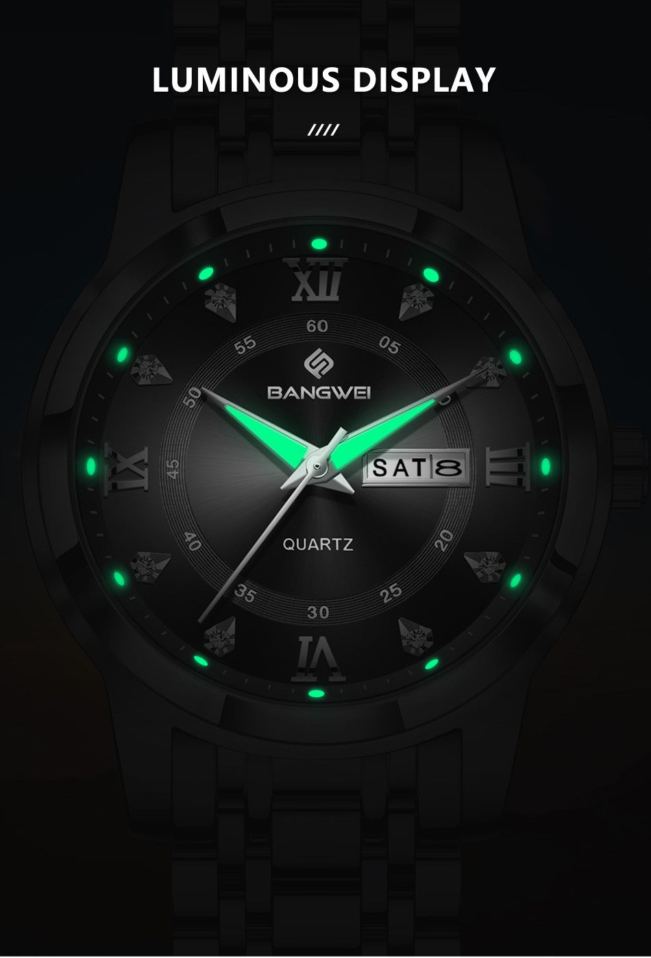 LIGE Brand BANGWEI Quartz Man Watch Fashion Stainless Steel Band Business Luxury Diamond Waterproof Calendar Watches for Men+Box