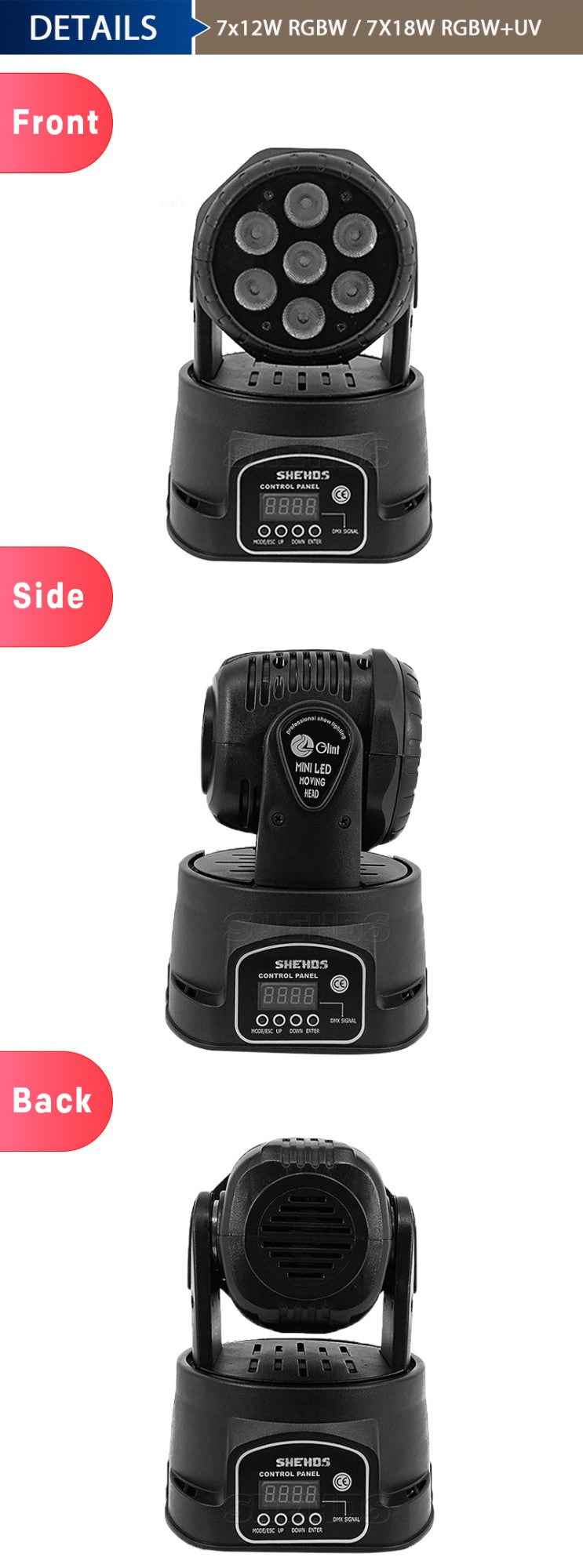 SHEHDS 1pcs LED 7x12W  Par Light 7x18W RGBWA+UV Moving Head Light Wash DMX 512  DJ Dicso Nightclub Party Christmas Audience