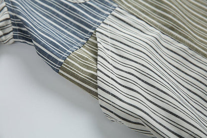 Stripe Splice Shirt Men Japnese Streetwear Fashion Loose Casual Long Sleeve Shirts Cityboy Oversize Cargo Shirts Blouses