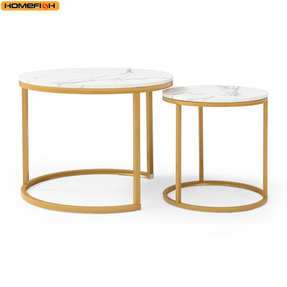 2Pcs Coffee Table Round 2 in 1 End Side Table Desk Nordic Marble Glass Home Sofa Tables Living Room Luxury Side Tables 60CM